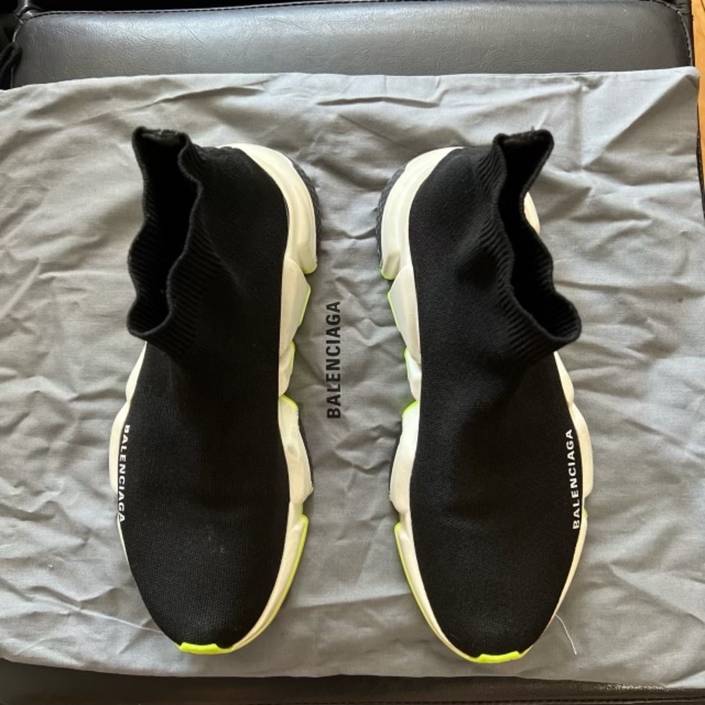 Womens Balenciaga Speed Runner size 8 white with neon yellow sole